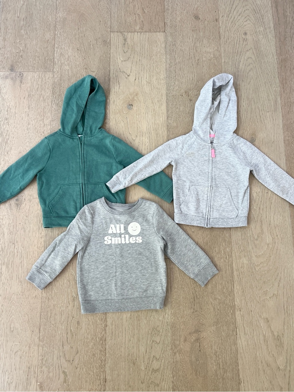 2T Kids 3-Piece Hoodie & Crew Sweatshirt Set - Green & Light Gray Colored 🩶